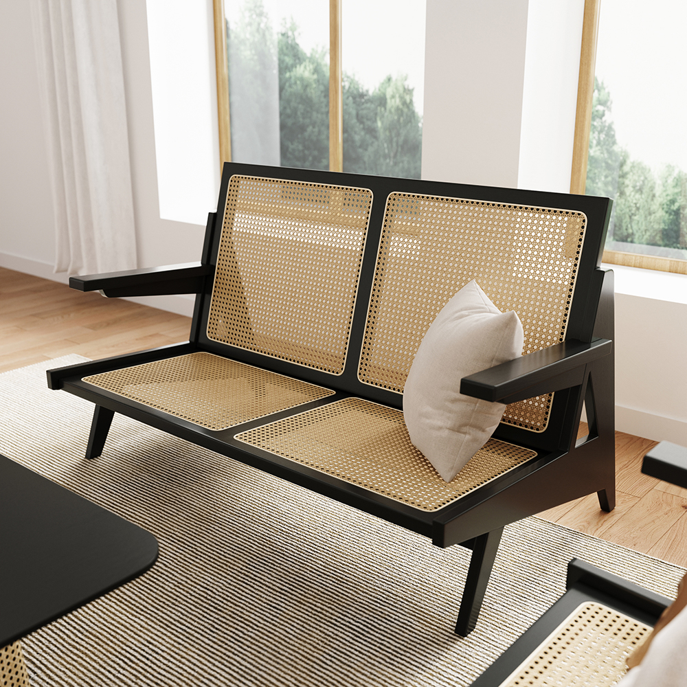 1290 Mm Großes Rattan 2-Sitzer-Sofa Japandi Loveseat Aus Eschenholz ... for Japandi 93" Fabric Sofa/Loveseat Set
