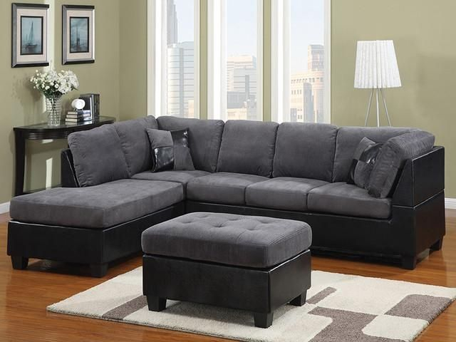 20 The Best Charcoal Gray Sectional Sofas throughout Bradley Charcoal Grey Fabric Modern 3 Piece Sofa With Reversible Chaise Loveseat & Arm Chair Set