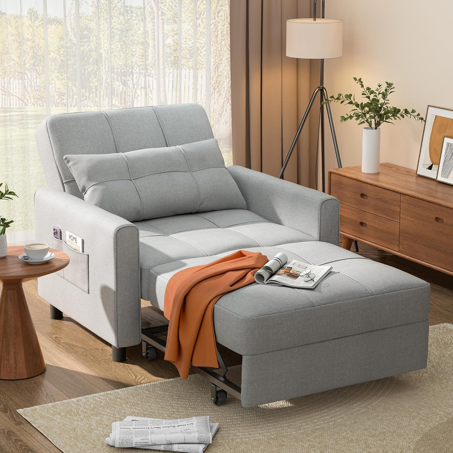 Amazon.com: Aiho Sleeper Chair, 3-In-1 Convertible Chair Bed ... with Monterey Beach Beige Fabric 2 Piece 86" Queen Memory Foam Sleeper Sofa Bed & Oversized Arm Chair Set