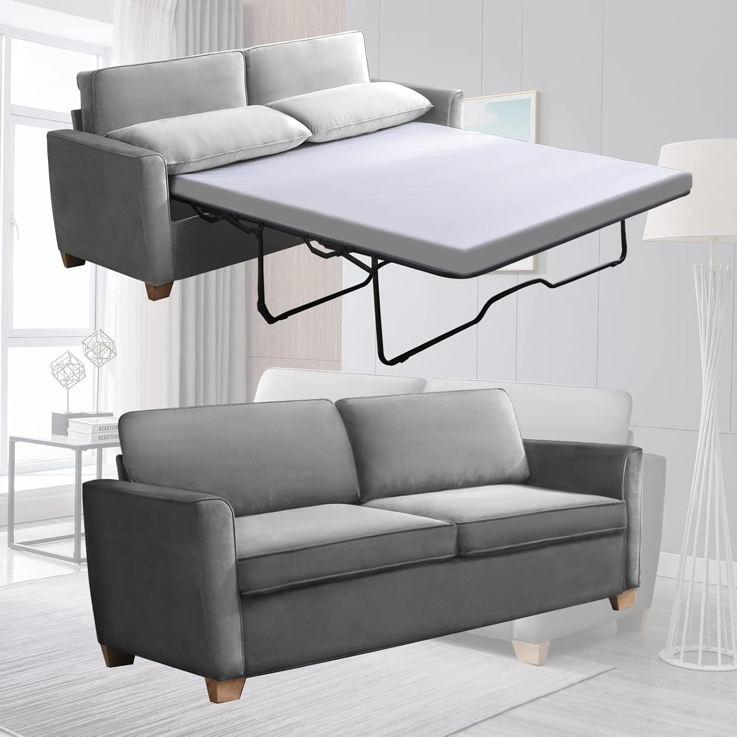 Amazon.com: Mjkone 2-In-1 Pull Out Sofa Bed, Queen Size Velvet Sleeper ... throughout From Living Room to Guest Room Mastering the Art of the Sleeper Sofa