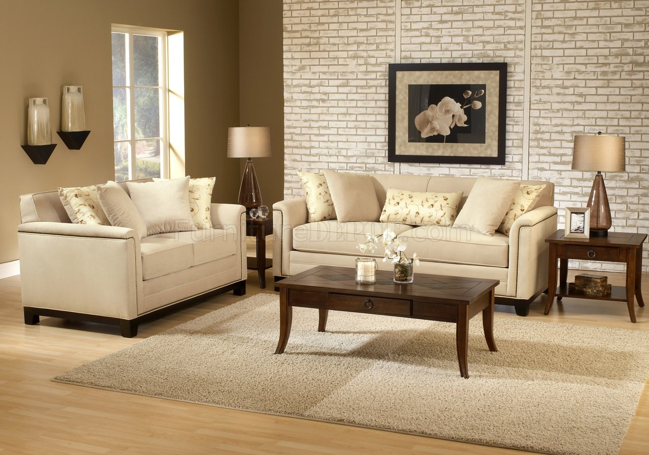 Beige Fabric Contemporary Living Room Sofa & Loveseat Set within Monterey Beach Beige Sofa Set Assembly and Maintenance Tips