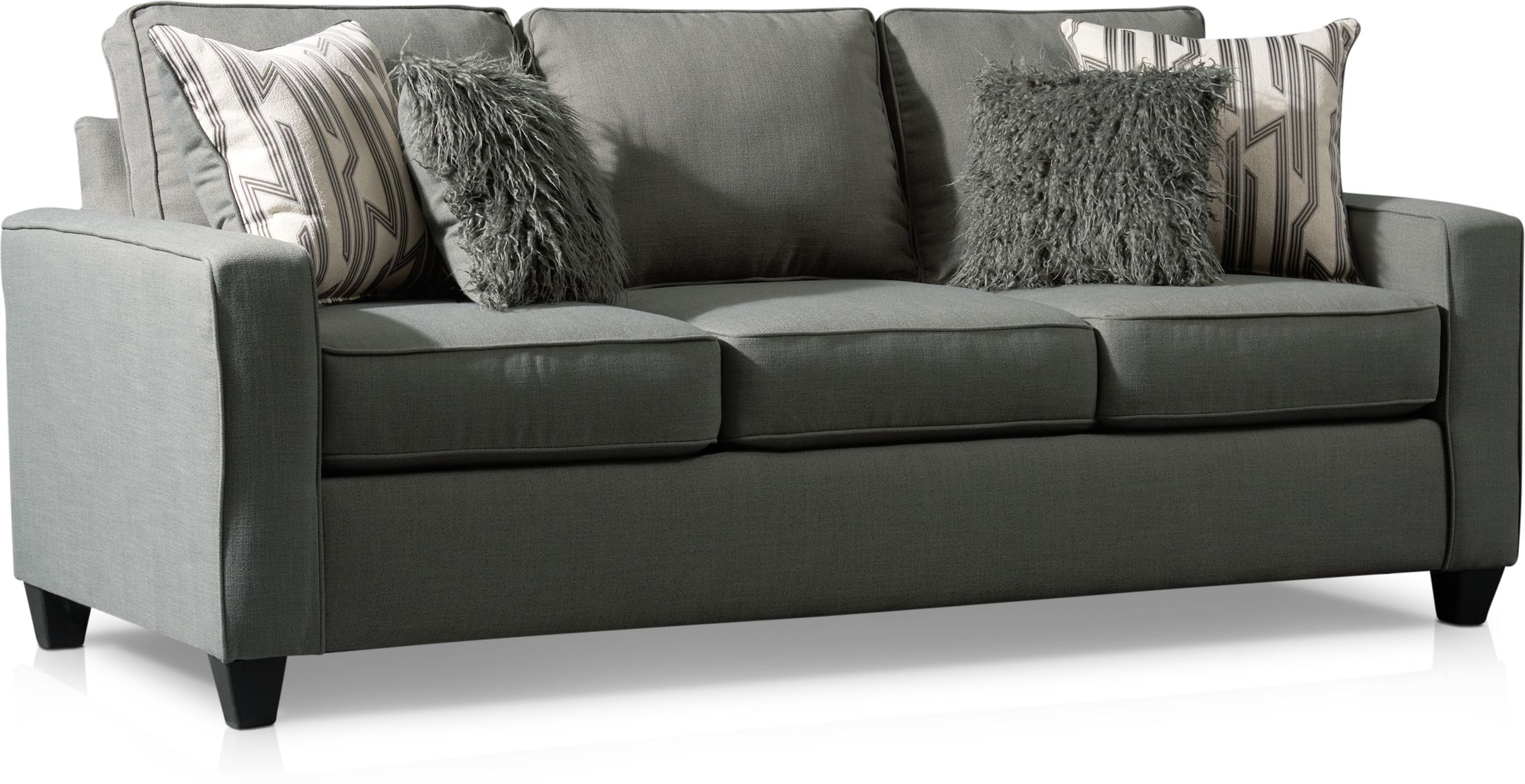 Burton Queen Memory Foam Sleeper Sofa - Smoke | Value City Furniture for Colby Smoke Grey Fabric 4 Piece Queen Memory Foam Sleeper Sofa Bed Loveseat Arm Chair & Ottoman Set