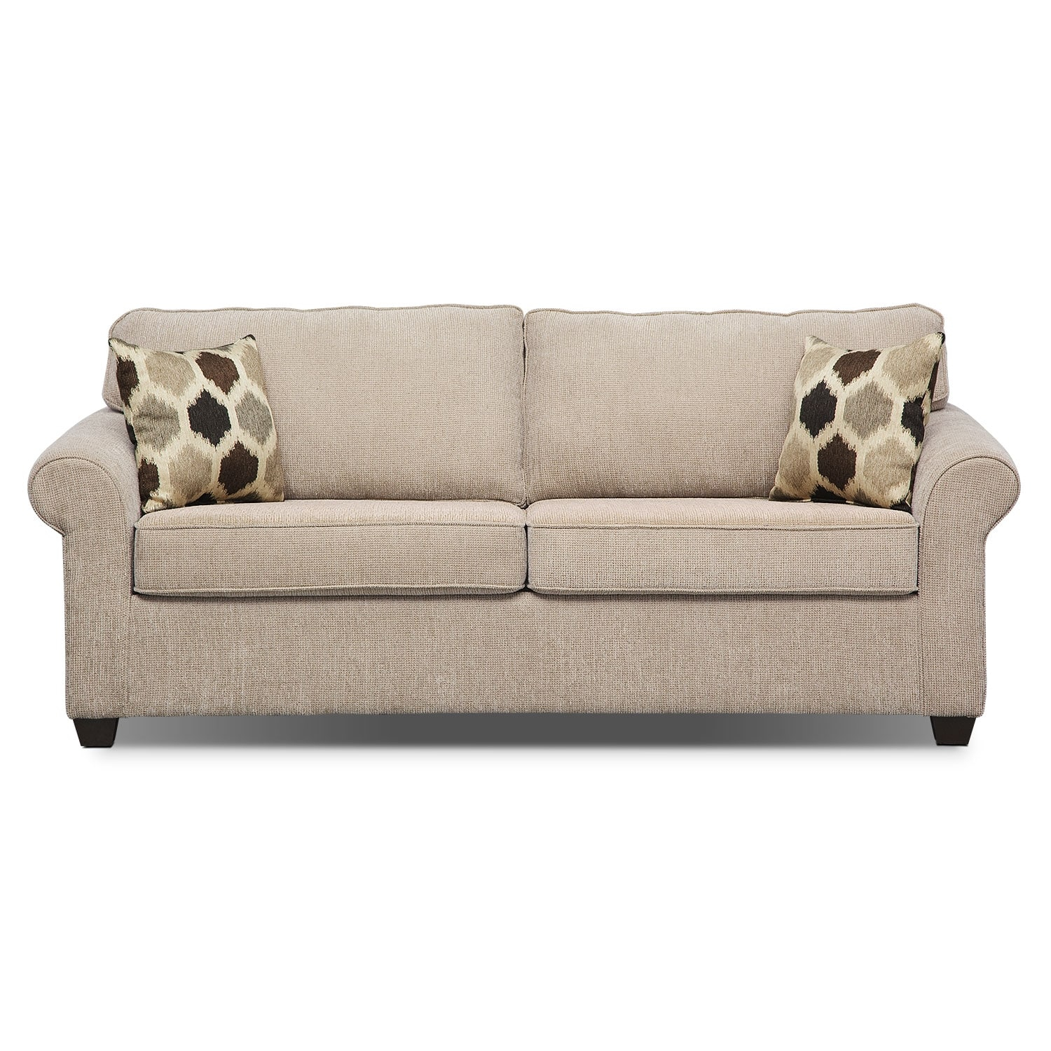 Fletcher Full Memory Foam Sleeper Sofa Beige American Signature ... pertaining to Monterey Beach Beige Fabric 2 Piece 86" Queen Memory Foam Sleeper Sofa Bed & Oversized Arm Chair Set