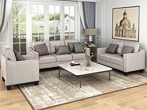 Harper & Bright Designs Living Room 3 Piece Sofa Couch Set,3 Seats ... throughout Bradley Charcoal Grey Fabric Modern 3 Piece Sofa With Reversible Chaise Loveseat & Arm Chair Set
