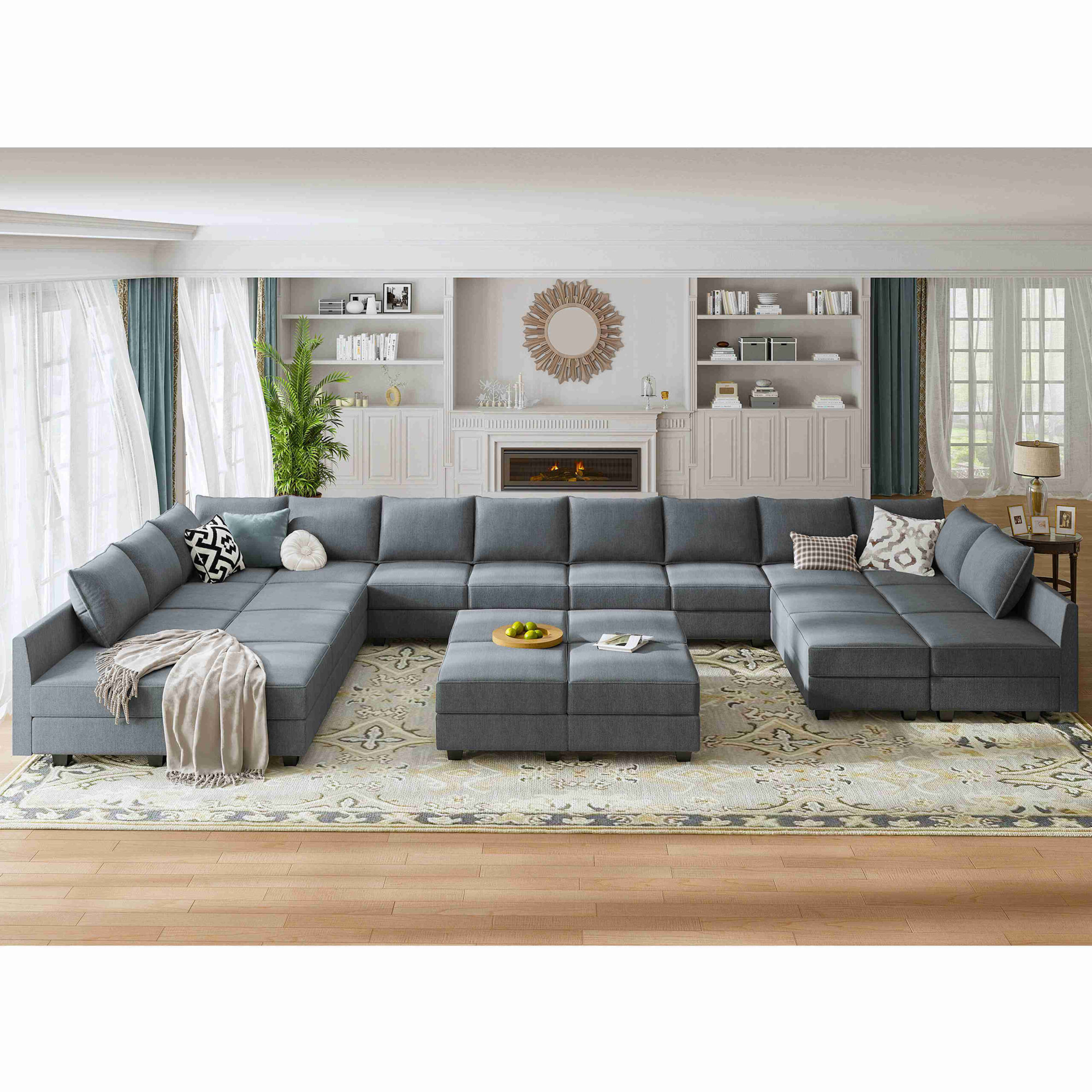 Honbay Oversized Modular Sofa Set Sectional Sofa Couch For Living Room ... in Austen Foam Grey Performance Fabric Weave Sofa/Condo Sofa/Oversized Chair Set