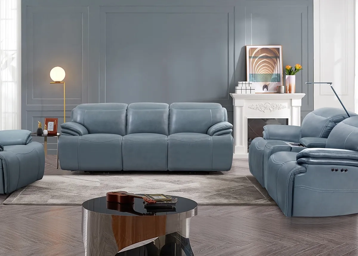 Isaac Blue Leather 2 Pc. Zero Gravity Power Reclining Living Room W ... intended for The Science of Comfort How Reclining Positions Impact Your Well-being