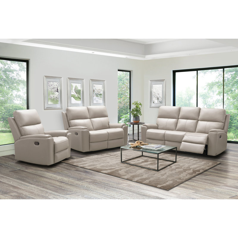 Latitude Run® Adeliene 3 Piece Leather Reclining Living Room Set | Wayfair regarding Serena Ii Steel Blue Leather 3 Piece Power Zero Gravity Reclining Living Room Set