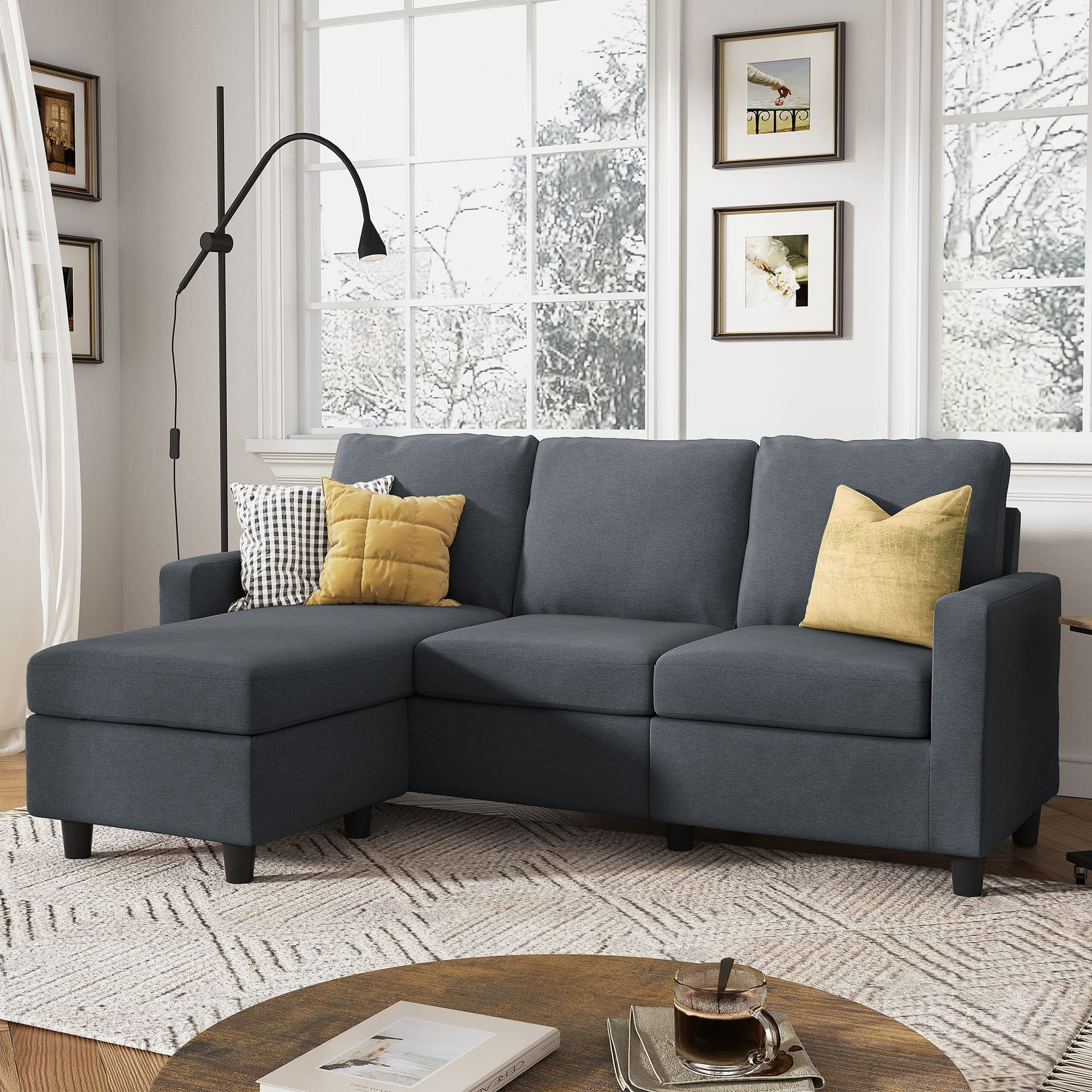 Mini Sectional W Reversible Chaise for Bradley Charcoal Grey Fabric Modern 3 Piece Sofa With Reversible Chaise Loveseat & Arm Chair Set