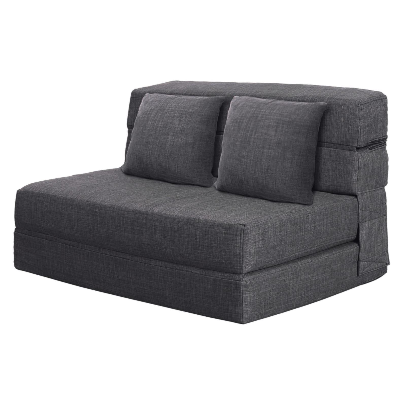 *New In Wrapping*Anoner 60" Fold Sofa Bed Couch Memory Foam Queen Dark ... pertaining to Mathers Cream Beige Fabric 3 Piece 91" Queen Memory Foam Sleeper Sofa Bed Arm Chair & Ottoman Set