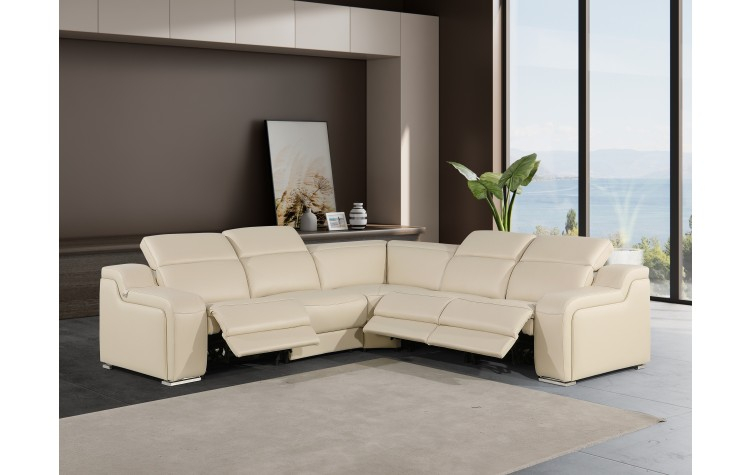 1116 Divanitalia Beige Top-Grain Italian Leather 5-Piece Sectional With ... in Federico 3-Piece 3-Power Reclining Top Grain Italian Leather Sofa, Beige
