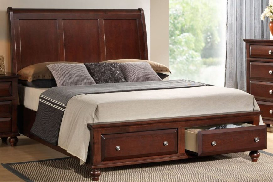 25 Incredible Queen-Sized Beds With Storage Drawers Underneath regarding Alton Cherry Ii Queen Wood Platform Bed & Headboard 3 Piece Bedroom Set With 2 Nightstands