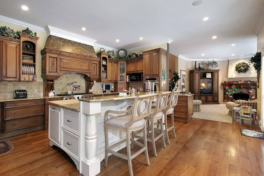 30 Kitchens With Two-Tier Islands (Nice Feature) - Home Stratosphere throughout Benzara Bm251232 Kitchen Island With 2 Tier Metal Shelf, White And Gray