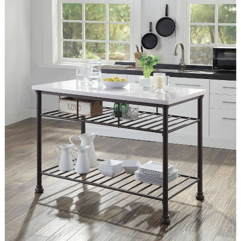 50" Freyja Kitchen Island White Cultured Stone/Gray Finish - Acme ... regarding Beyond Granite Why Cultured Stone is Gaining Popularity