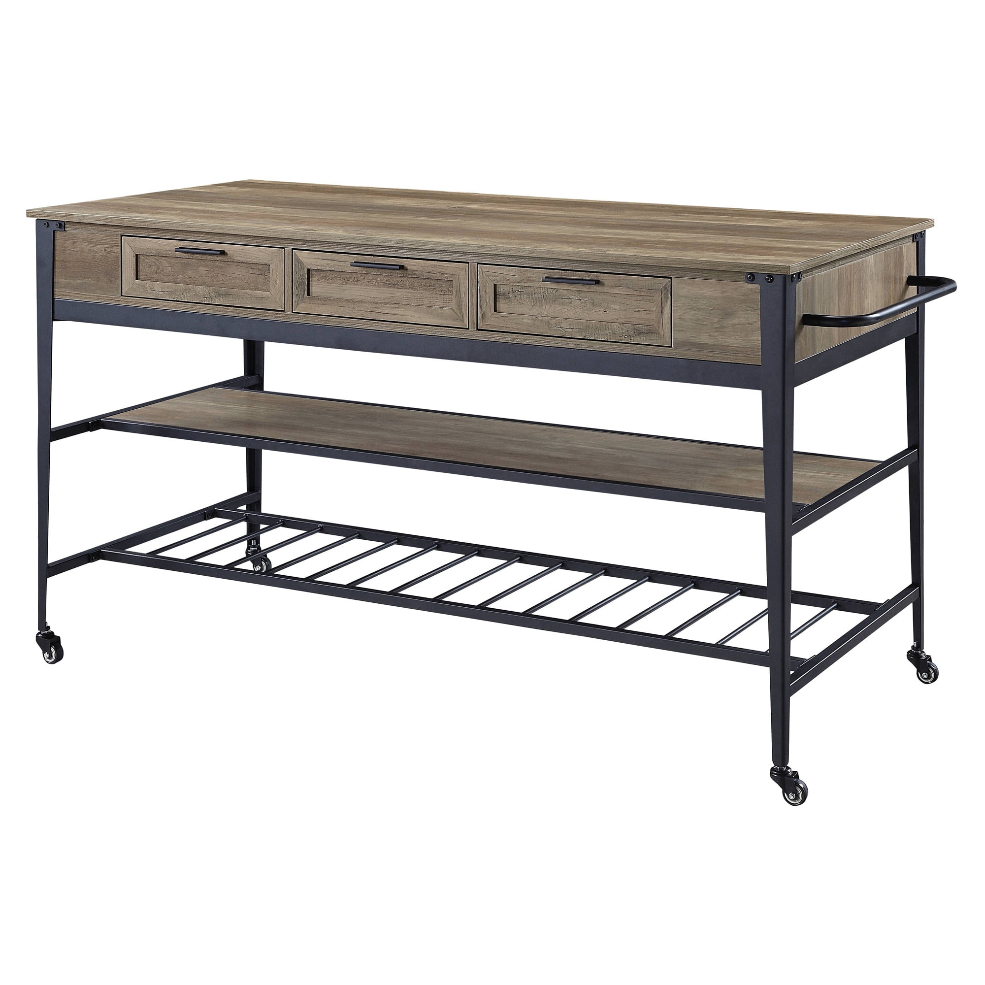 Acme Furniture Macaria Kitchen Island, Rustic Oak, Black Metal, Mobile ... with Acme Lona Kitchen Island, Rustic Oak And Black