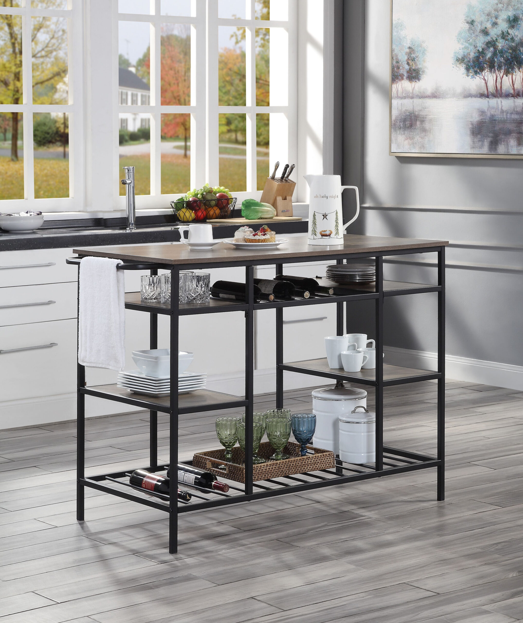 "Acme Lona Kitchen Island, Rustic Oak & Black Finish Ac00325" - Walmart.com with regard to Acme Lona Kitchen Island, Rustic Oak And Black