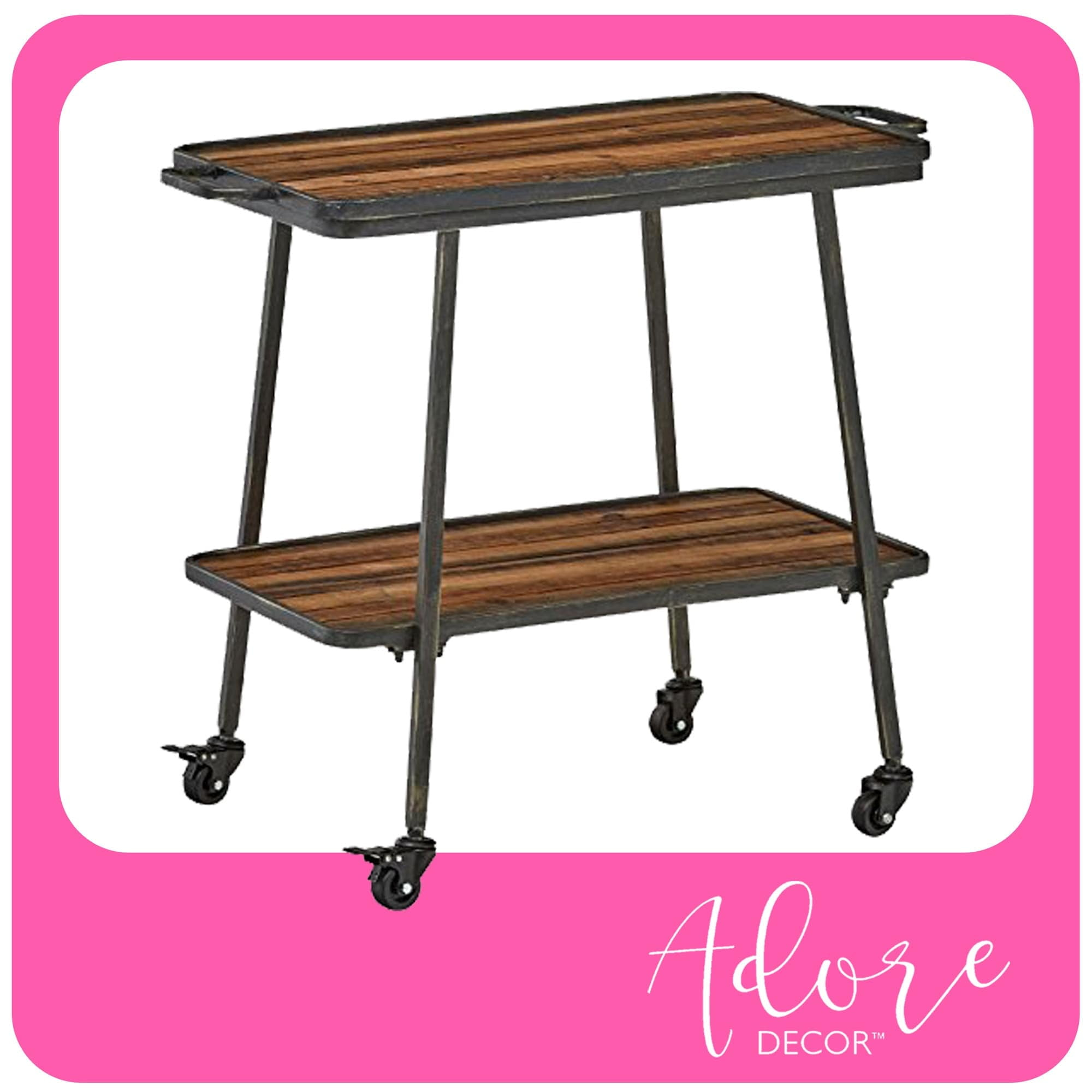 Adore Decor Felix 2 Tier Wooden Kitchen Bar Cart Black - Walmart.com inside Adore Decor Felix 2 Tier Wooden Kitchen Bar Cart Black