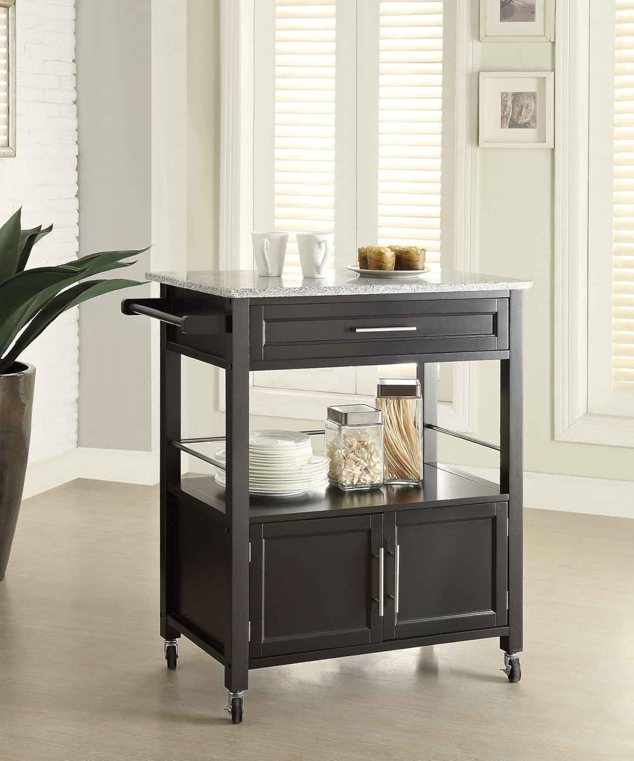 Amazon.com - Furnituremaxx Black Cameron Kitchen Utility Cart With ... within Granite Countertops on Wheels Exploring the Cameron Kitchen Cart