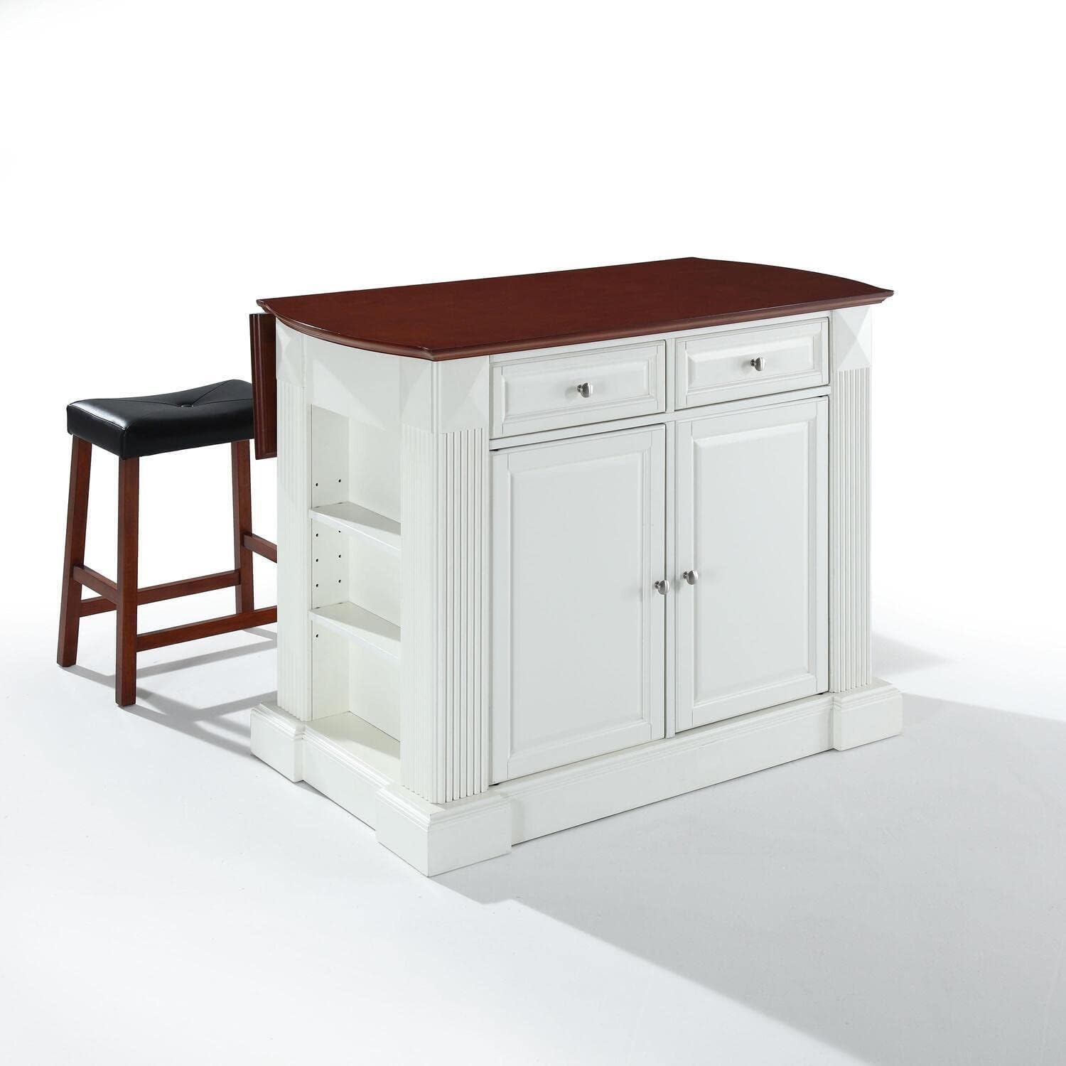 Amazon.com: Homestock Asian Fusion Drop Leaf Top Kitchen Island W/Uph ... within Elevating Kitchen Aesthetics — Exploring the Versatility of Square Stools