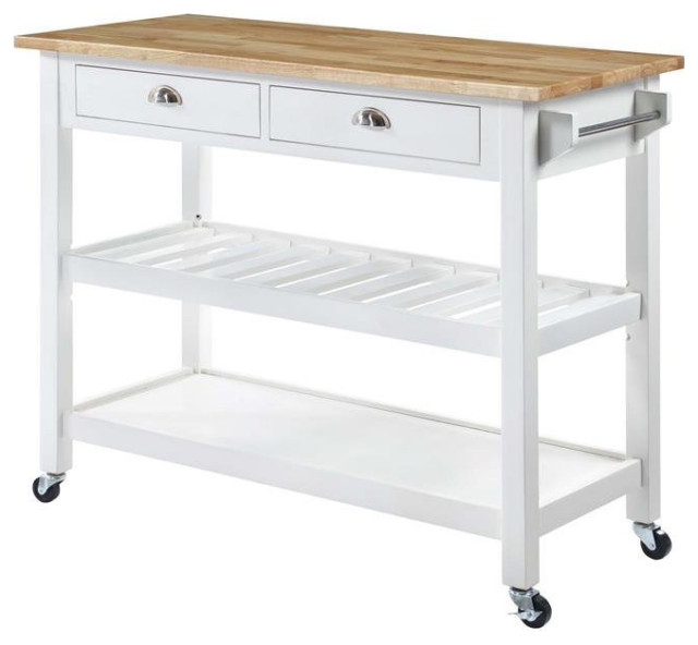 American Heritage Butcher Block Top Kitchen Cart In White Wood Finish ... pertaining to American Heritage Butcher Block Top Kitchen Cart In White Wood Finish