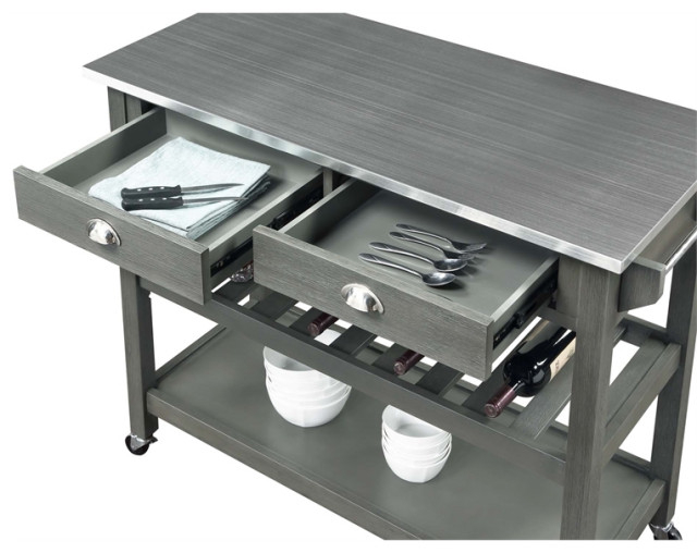 American Heritage Stainless Steel Top Kitchen Cart In Gray Wood Finish ... with regard to American Heritage Stainless Steel Top Kitchen Cart In Gray Wood Finish