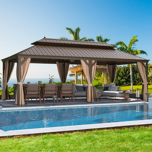 Arlmont & Co. Veshali 24 Ft. W X 12 Ft. D Steel Patio Gazebo & Reviews ... with regard to Building Your Dream Backyard A Step by Step Look at Veshali Gazebo Installation