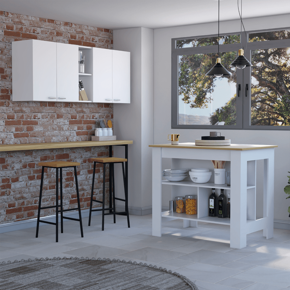 Austin 2 Piece Kitchen Set, Upper Wall Cabinet + Kitchen Island , White ... with Creating Your Dream Kitchen with the Austin 2-Piece Set and Kitchen Island