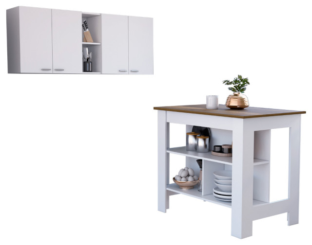 Austin 2-Piece Kitchen Set, Upper Wall Cabinet & Kitchen Island ... within Austin 2-Piece Kitchen Set, Upper Wall Cabinet & Kitchen Island, White/Walnut