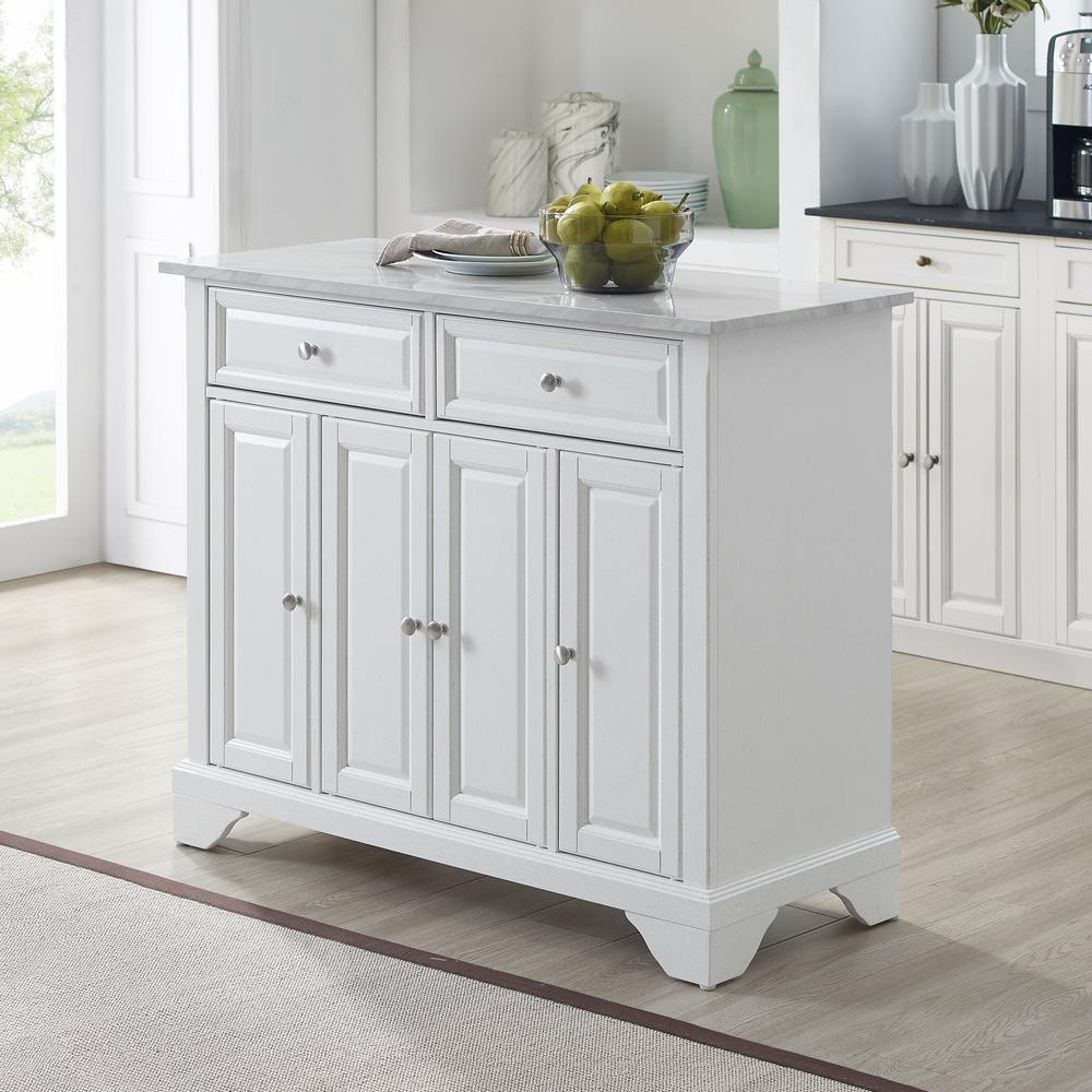 Avery Kitchen Island/Cart Distressed White/ White Marble for Beyond the Surface Exploring the Features of the White Marble Avery Cart