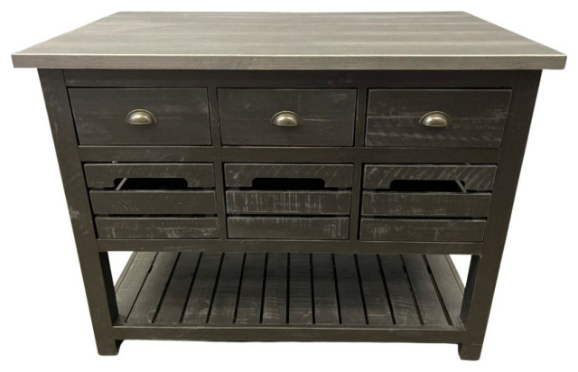 Barlow Crate Kitchen Island Rustic Black And Zinc Top - Farmhouse ... for Barlow Crate Kitchen Island Rustic Black And Zinc Top