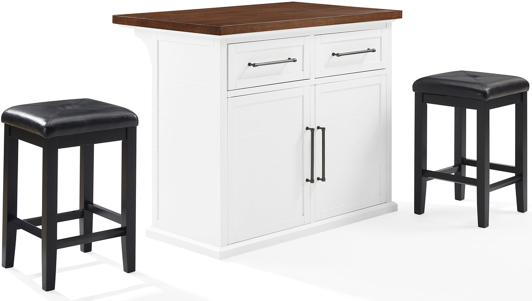 Bartlett Wood Top Kitchen Island W/Uph Square Stools In White And Black ... pertaining to Elevating Kitchen Aesthetics — Exploring the Versatility of Square Stools