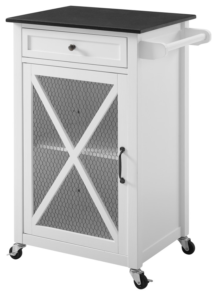 Benzara Contemporary Wooden Kitchen Cart With Granite Top, White And ... pertaining to Benzara Bm163663 Kitchen Cart With Wooden Top, Black & White