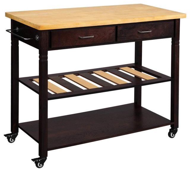Benzara Wooden Kitchen Island With 2 Bottom Shelves And Casters, Brown ... intended for Benzara Bm251231 Kitchen Island With 4 Caster Wheels, Black And White