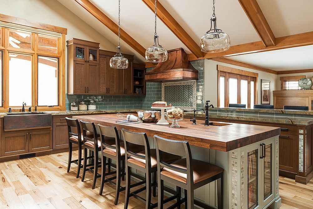 Bespoke Craftsman Style Kitchen With An Island In Wood | Trendy Kitchen ... inside Classic Kitchen Island, Framed Doors With Natural Wooden Top, Vintage Mahogany