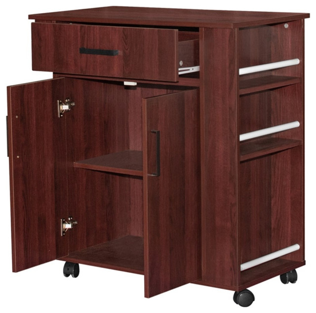 Better Home Products Shelby Rolling Kitchen Cart With Storage Cabinet ... pertaining to Better Home Products Shelby Rolling Kitchen Cart With Storage Cabinet - Mahogany