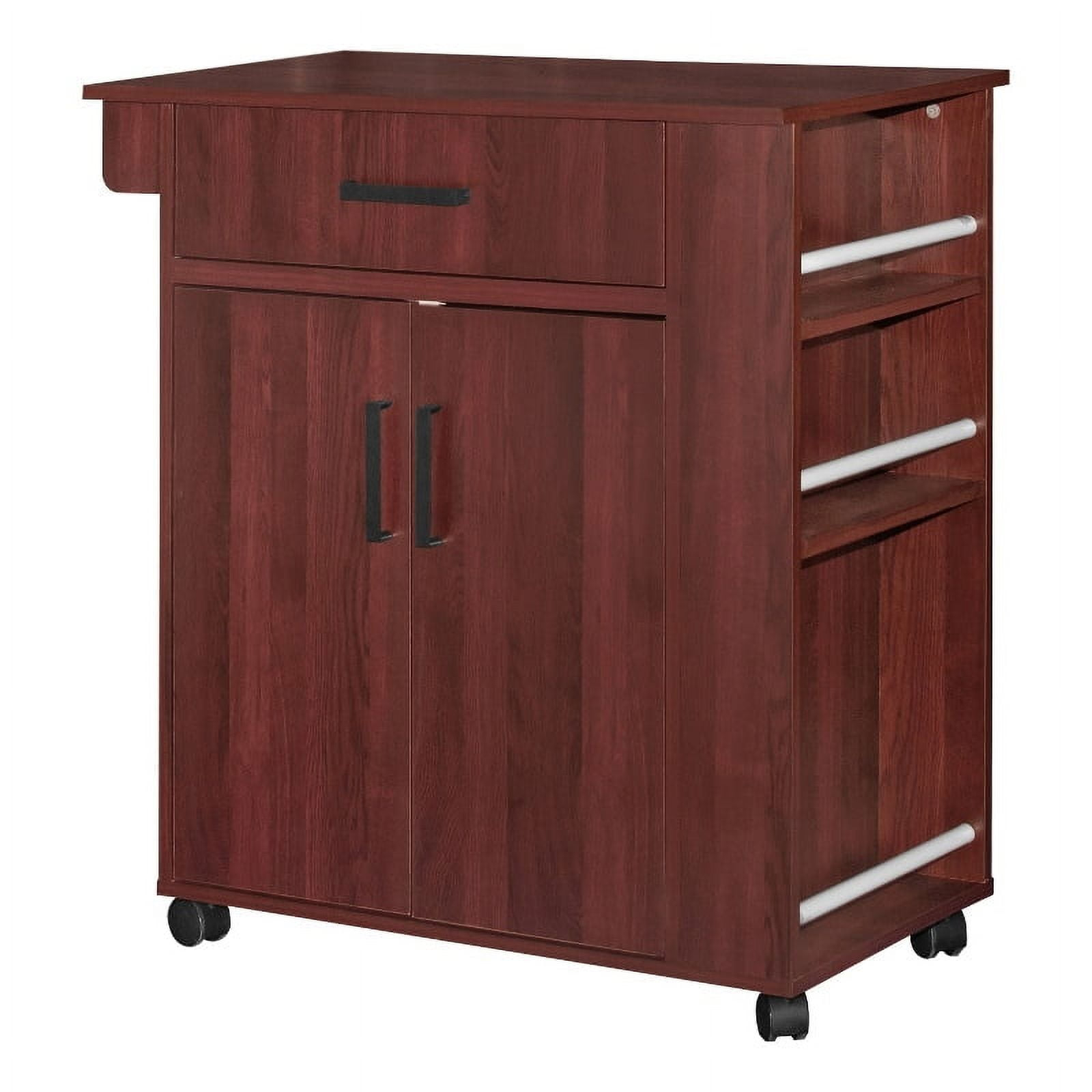 Better Home Products Shelby Rolling Kitchen Cart With Storage Cabinet ... regarding Better Home Products Shelby Rolling Kitchen Cart With Storage Cabinet - Mahogany
