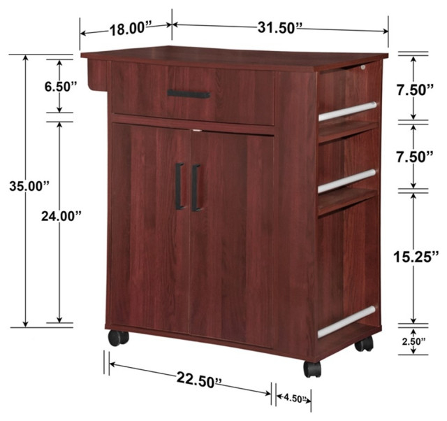 Better Home Products Shelby Rolling Kitchen Cart With Storage Cabinet ... within Better Home Products Shelby Rolling Kitchen Cart With Storage Cabinet - Mahogany
