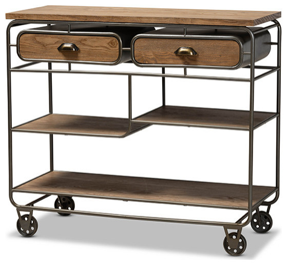 Bouck Rustic Industrial Oak Brown Wood And Black Metal 2-Drawer Kitchen ... with regard to Bouck Rustic Industrial Oak Brown Wood And Black Metal 2-Drawer Kitchen Cart
