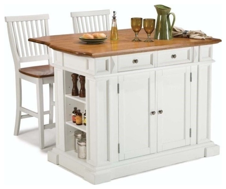 Bowery Hill Traditional Wood Kitchen Island And Stools In Off White ... inside The Ultimate Guide to Assembly and Maintenance of Your Kitchen Cart