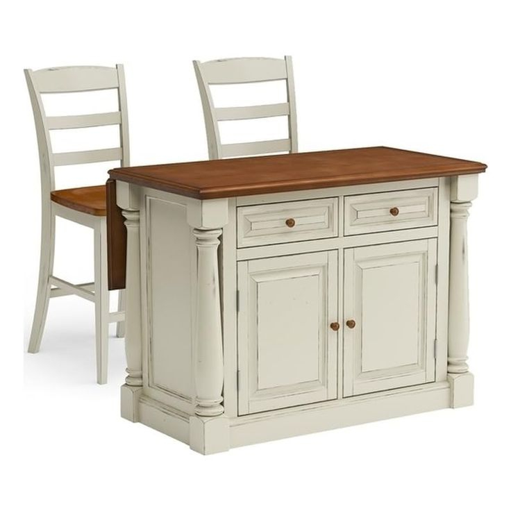 Bowery Hill Wood Kitchen Island With Two Stools In Off White In 2024 ... for Maximizing Functionality How to Optimize Your Bowery Hill Kitchen Island Design