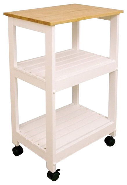 Bowery Hill Wood Microwave Utility Butcher Block Kitchen Cart In White ... inside Bowery Hill Wood Kitchen Cart With Stainless Steel Top In Off White