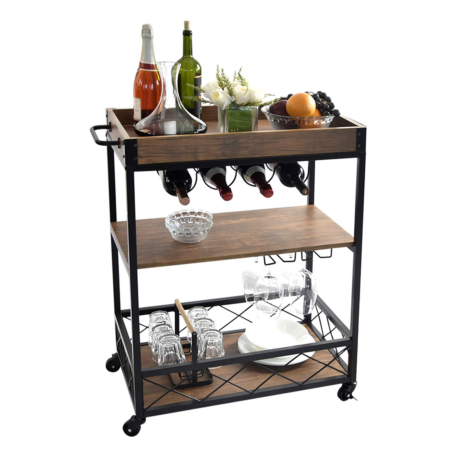 Buy Nsdirect Home Bar Cart,Rustic Bar Cabinet Kitchen Island&Serving ... regarding Comparing Serving Cart Options Considering the Benzara BM194349 Model