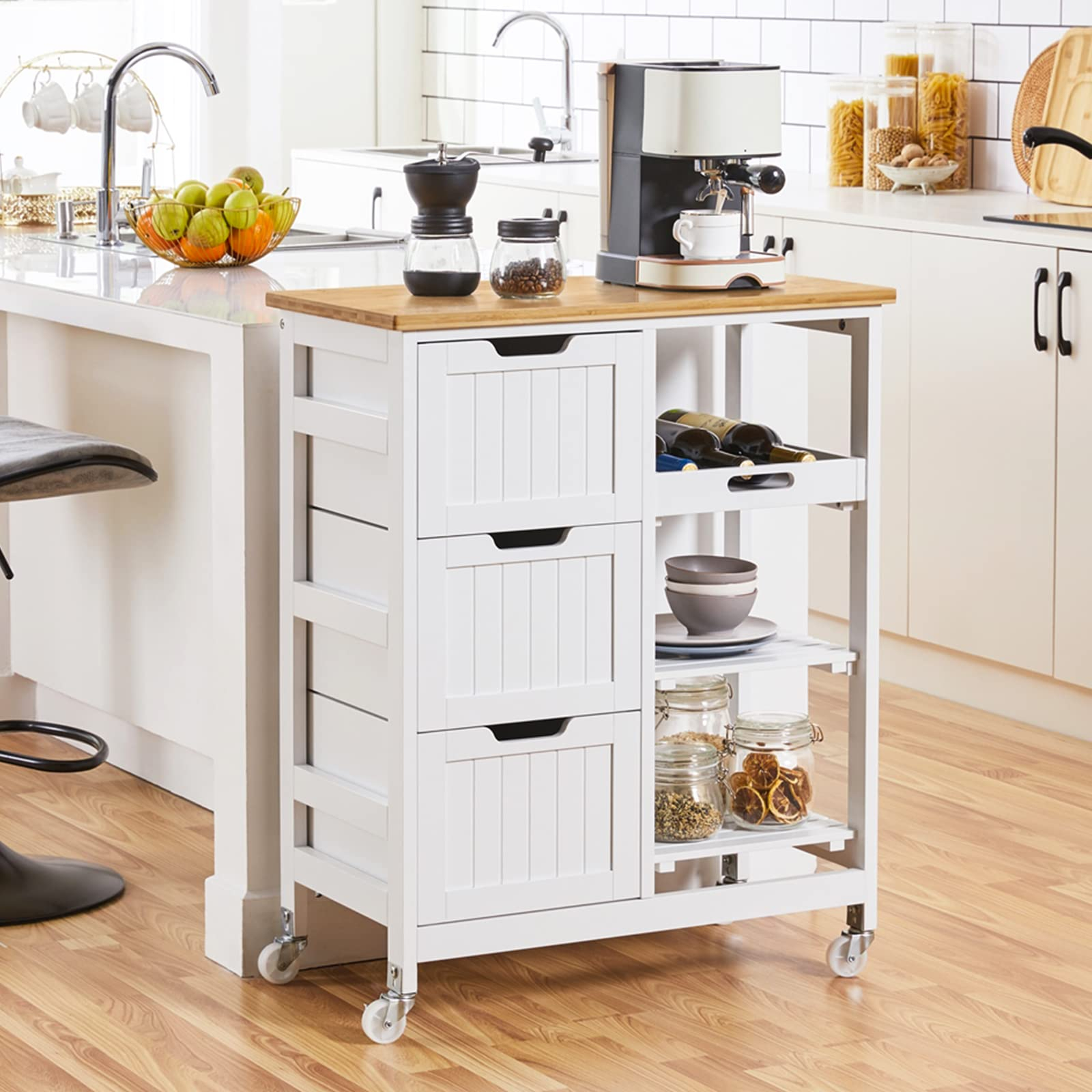 Buy Yaheetech Kitchen Island Cart On Wheels With Bamboo Countertop ... regarding Choosing the Right Classic Kitchen Island Cart for Your Needs