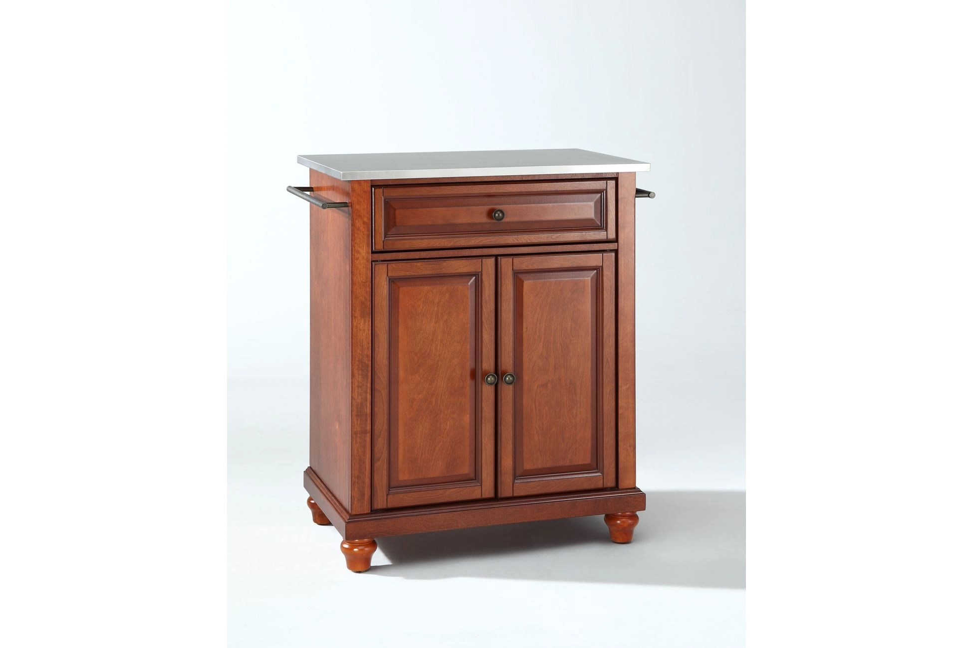 Cambridge Stainless Steel Top Portable Kitchen Island In Classic Cherry throughout Catania Modern Stainless Steel Top Portable Kitchen Island In Mahogany