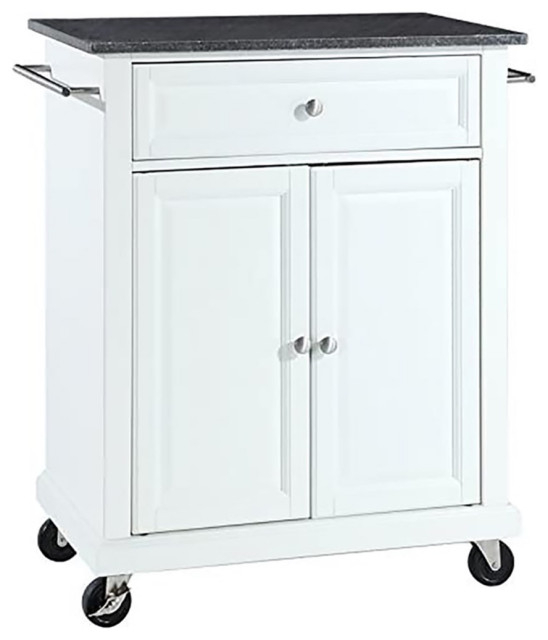 Catania Modern Black Granite Top Portable Kitchen Cart In White ... regarding Catania Modern Black Granite Top Portable Kitchen Island In Black