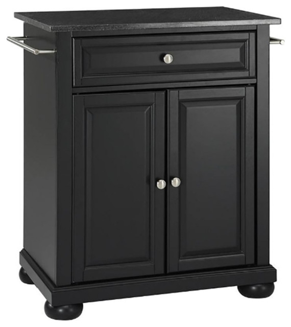 Catania Modern Black Granite Top Portable Kitchen Island In Black ... in Catania Kitchen Island Assembly and Care Tips for Longevity and Beauty