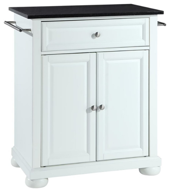 Catania Modern Black Granite Top Portable Kitchen Island In White ... for Catania Modern Black Granite Top Portable Kitchen Island In Mahogany