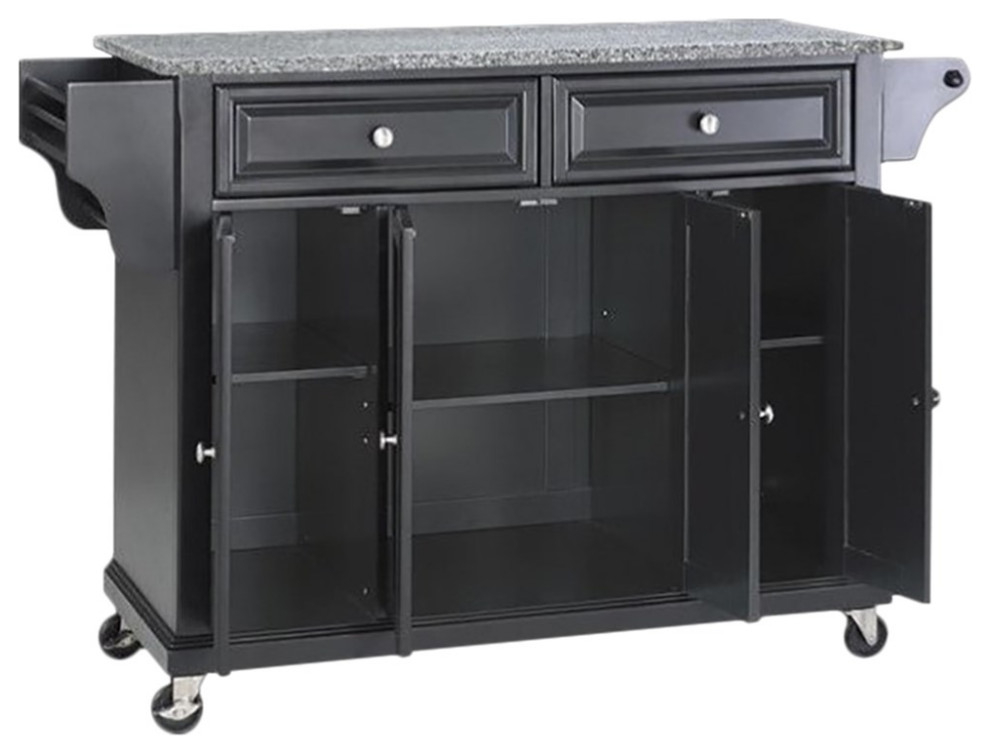 Catania Modern / Contemporary Gray Granite Top Kitchen Cart In Black ... for Catania Modern Black Granite Top Portable Kitchen Island In Mahogany