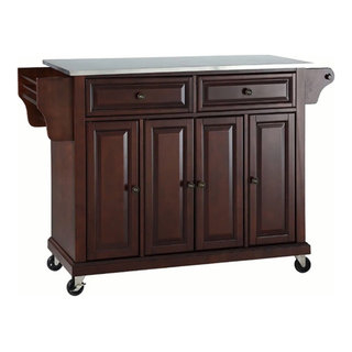 Catania Modern / Contemporary Stainless Steel Top Kitchen Cart In ... for Catania Modern Stainless Steel Top Portable Kitchen Island In Mahogany