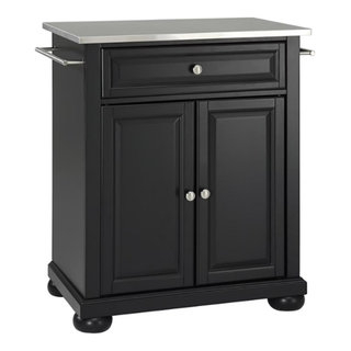 Catania Modern Stainless Steel Top Portable Kitchen Island In Black ... intended for Building Your Dream Kitchen Island Step by Step Considerations