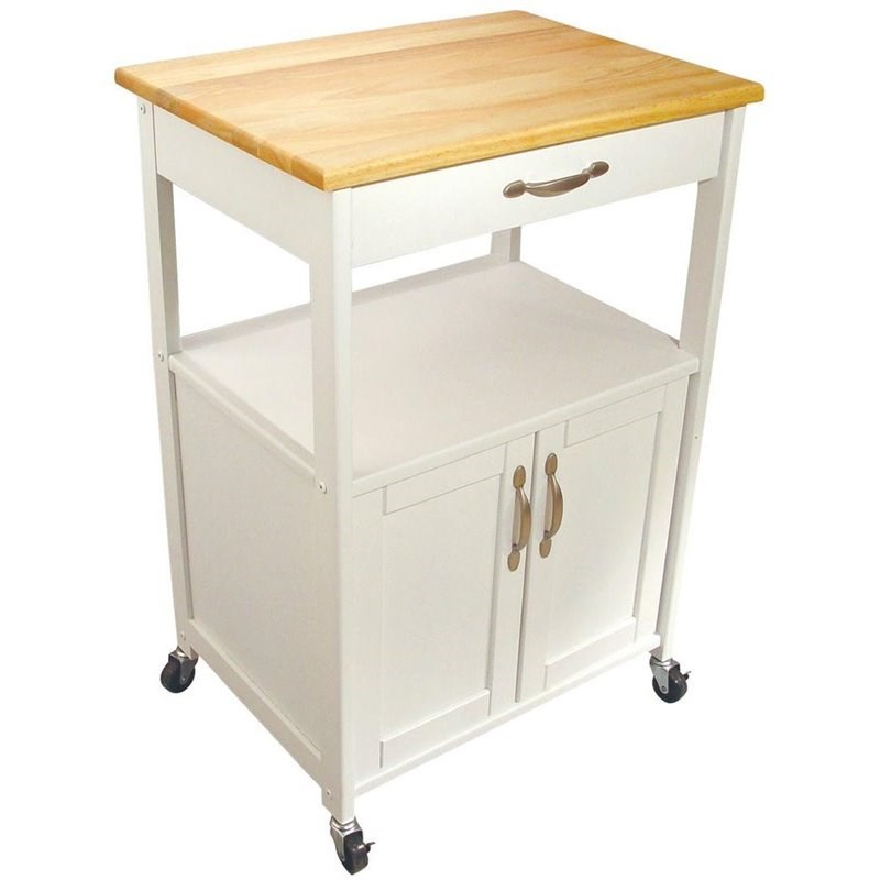 Catskill Craftsmen Wooden Butcher Block Top Kitchen Cart In White ... regarding American Heritage Butcher Block Top Kitchen Cart In White Wood Finish